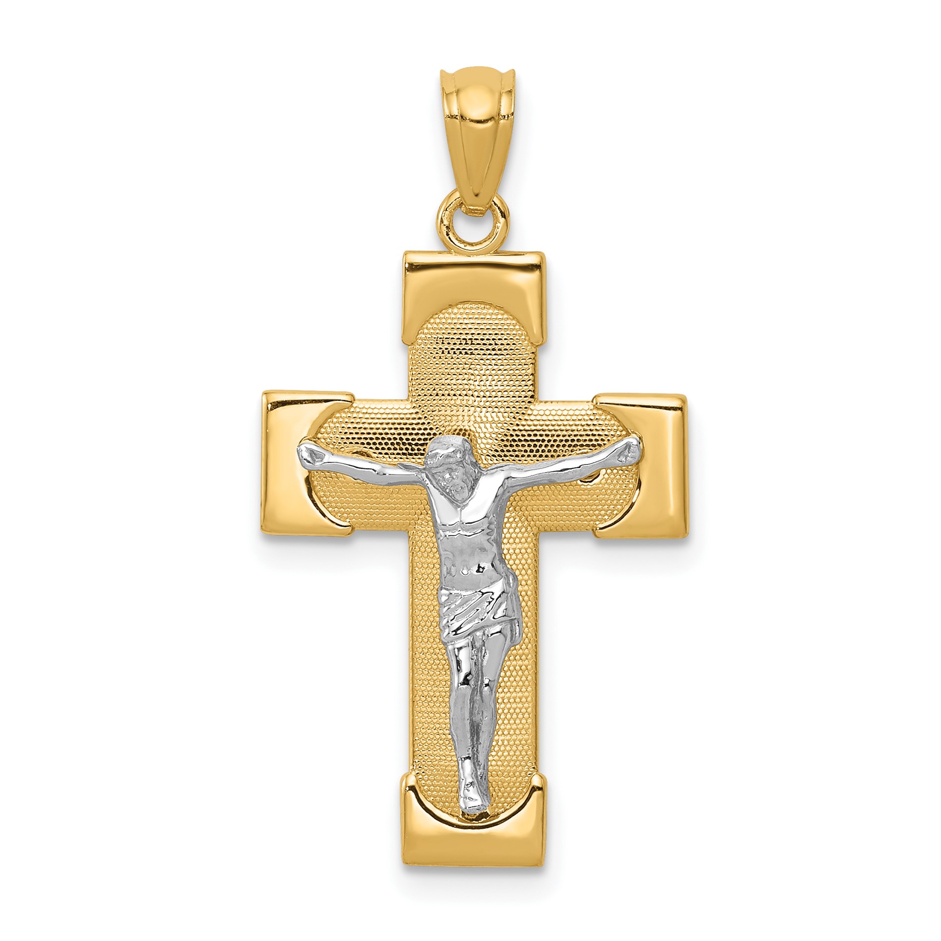 Diamond2Deal 14K Yellow and White Gold Two-Tone Crucifix Cross Pendant for Women