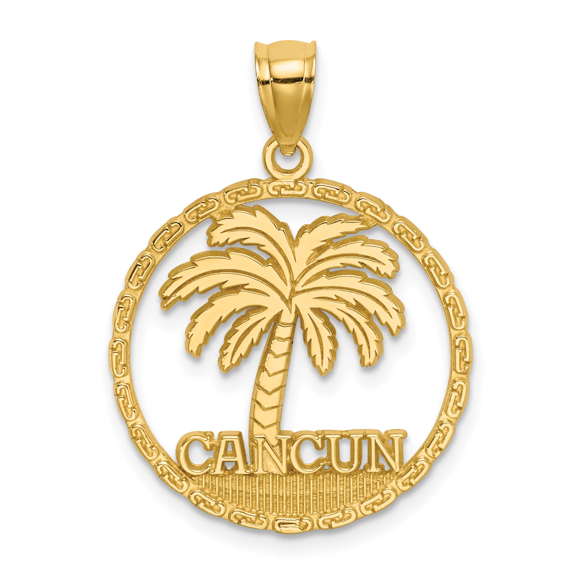 Diamond2Deal 14K Yellow Gold Cancun Under Palm Tree in Round Frame Charm Pendant