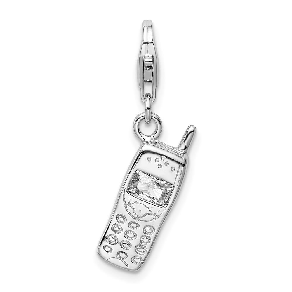 Diamond2Deal 925 Sterling Silver Polished Cell Phone Cubic Zirconia Pendant for Women
