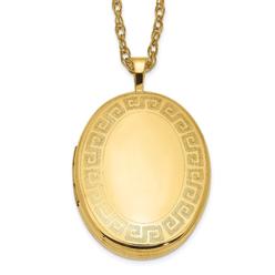 Diamond2Deal 14K Yellow Gold Plated 26mm Greek Key Border Oval Locket Pendant Necklace for Women