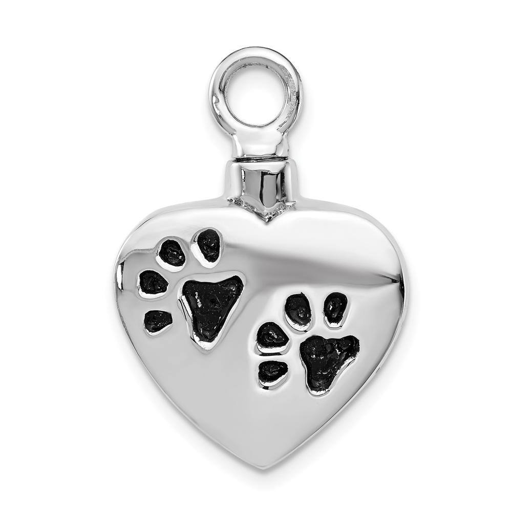 Diamond2Deal 925 Sterling Silver Rhodium-Plated Enameled Paw Prints Heart Ash Holder Pendant