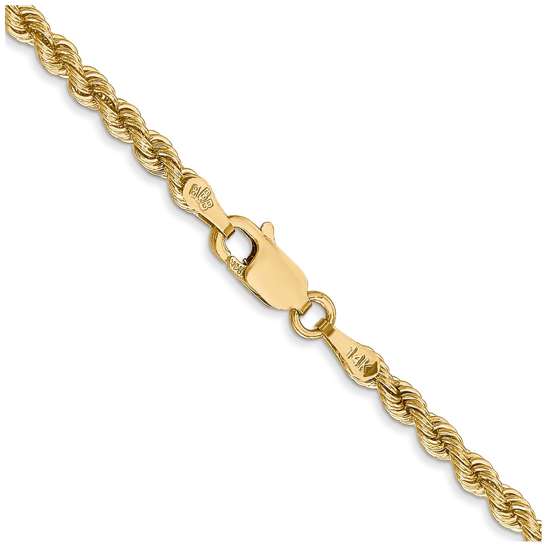 Diamond2Deal 14K Yellow Gold 2.75mm Handmade Rope Chain Necklace for Women