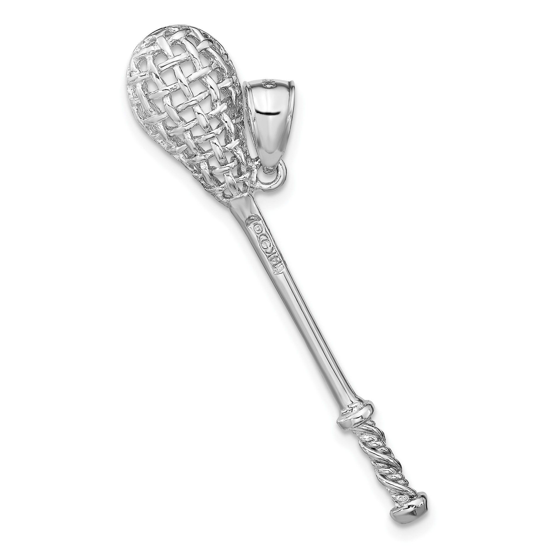 Diamond2Deal 14K White Gold 3-D Lacrosse Stick Charm