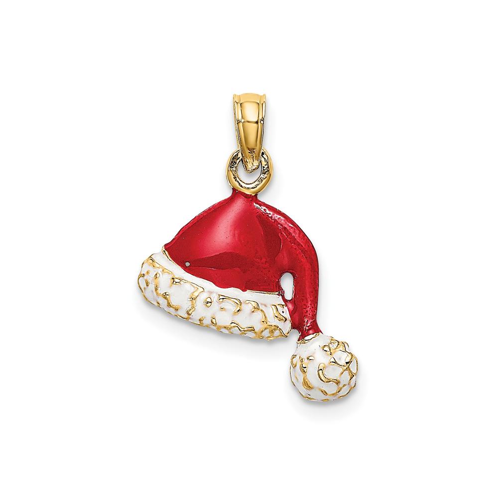 Diamond2Deal 14K Yellow Gold 3-D and Red and White Enamel Santa Hat Charm Pendant