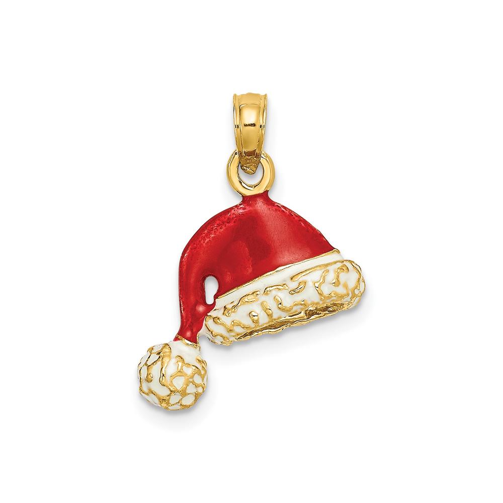 Diamond2Deal 14K Yellow Gold 3-D and Red and White Enamel Santa Hat Charm Pendant