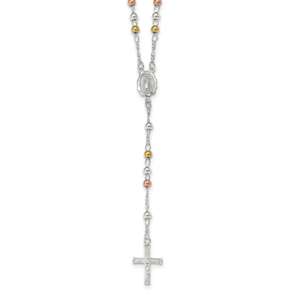 Diamond2Deal 925 Sterling Silver Yellow and Rose Flash Gold -Plated Rosary Necklace