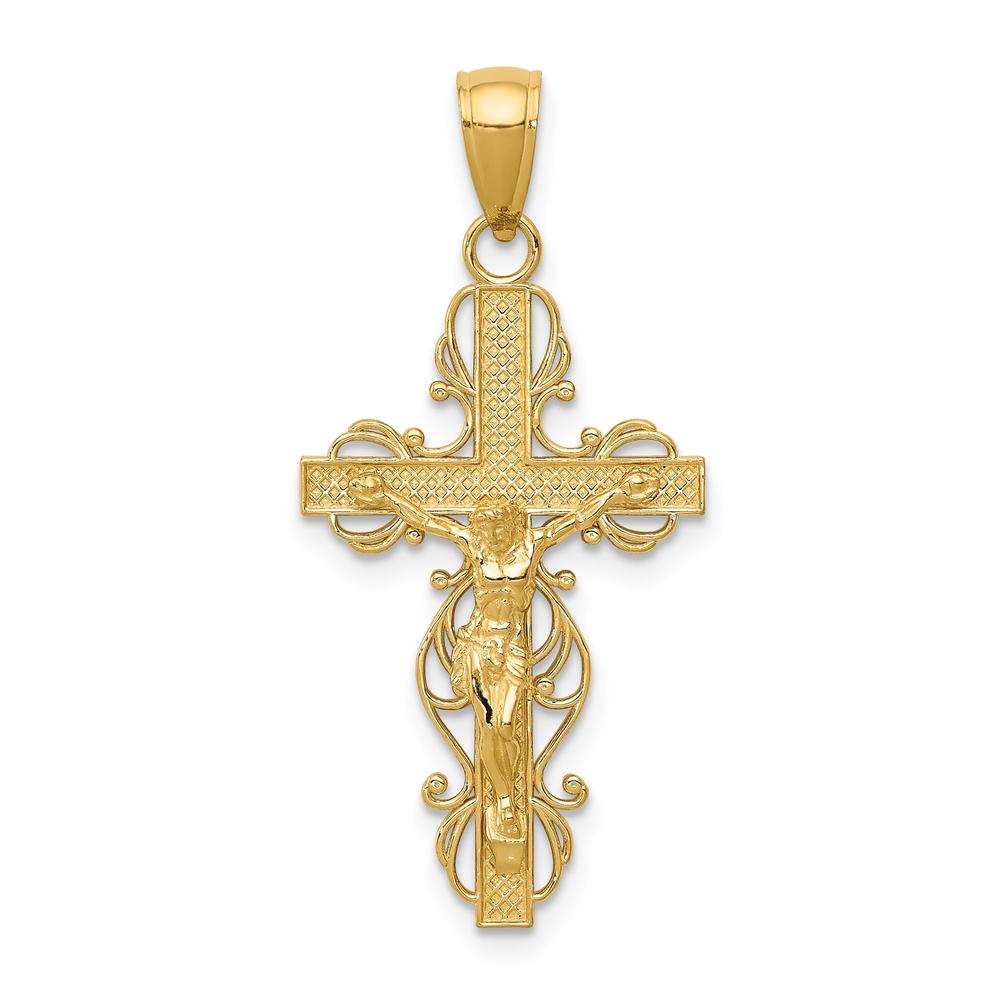 Diamond2Deal 14k Yellow Gold Polished Crucifix w lace Trim Pendant