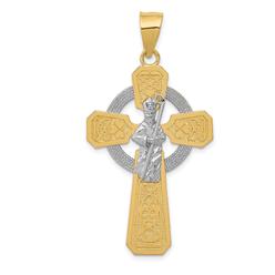 Diamond2Deal 14K Two-Tone Gold and Rhodium St. Patrick Celtic Cross Pendant Necklace for Women