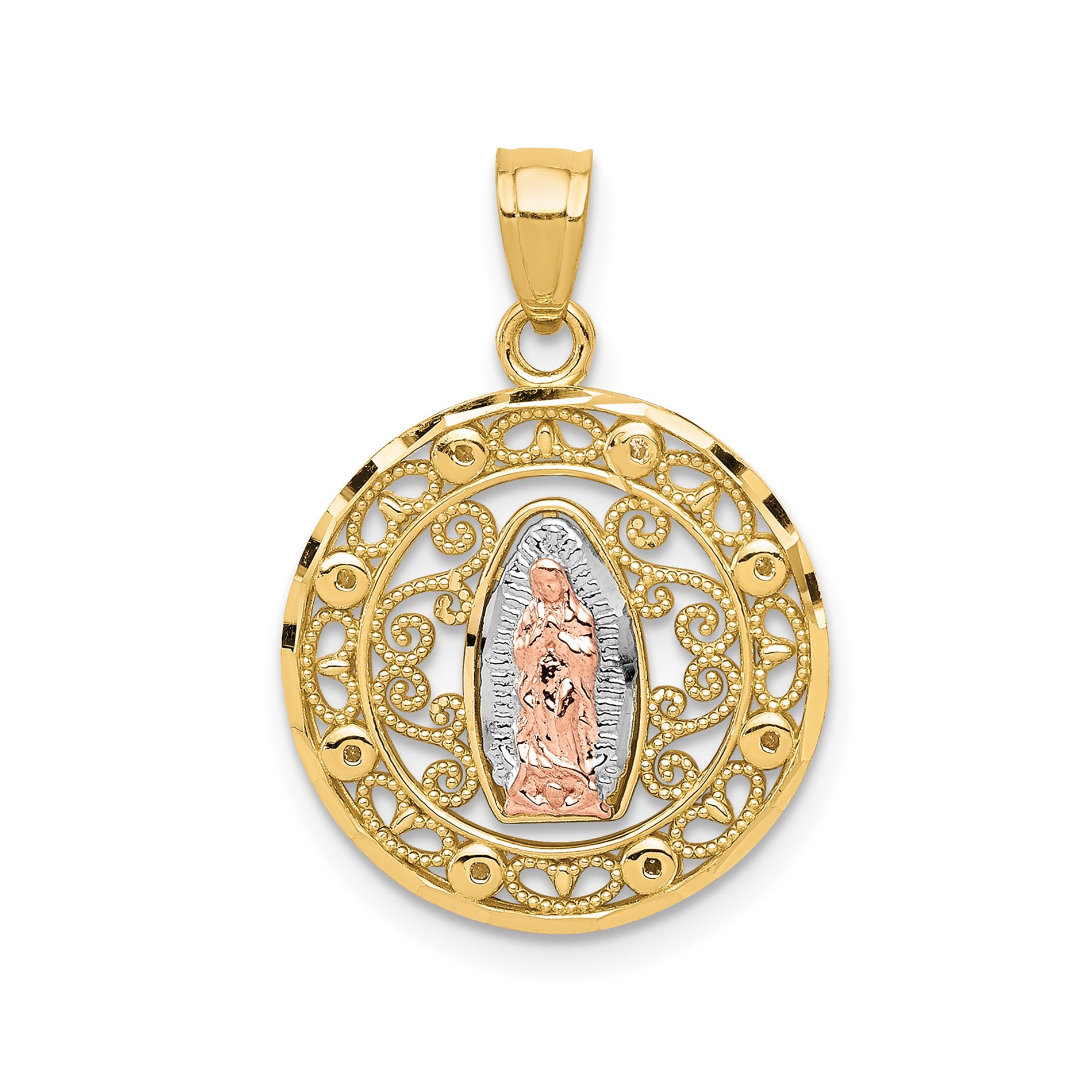Diamond2Deal 10K Two Tone Gold Our Lady Of Guadalupe Pendant for Women