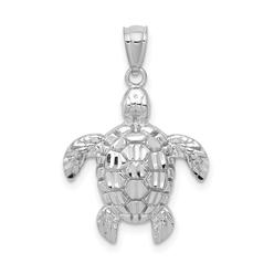 Diamond2Deal 14K White Gold Diamond Cut Polished Sea Turtle Pendant Necklace for Women