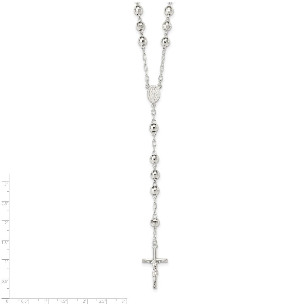 Diamond2Deal 925 Sterling Silver Polished Rosary Necklace 26 Inch