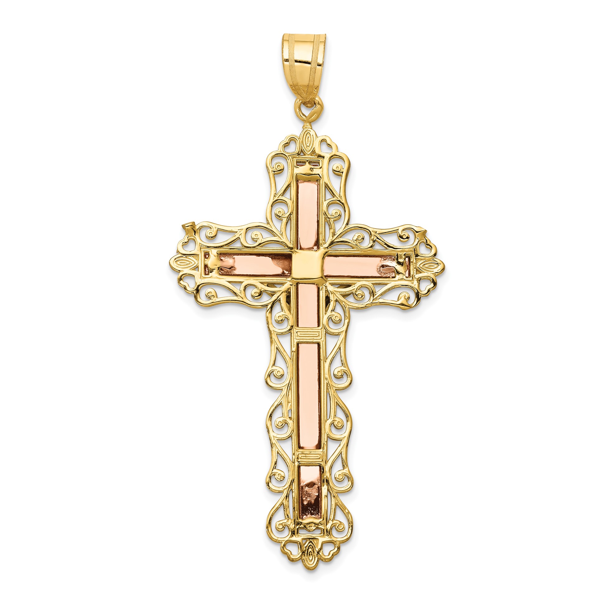 Diamond2Deal 14k Yellow Gold Tri-color Diamond-cut Crucifix Cross Pendant For Women