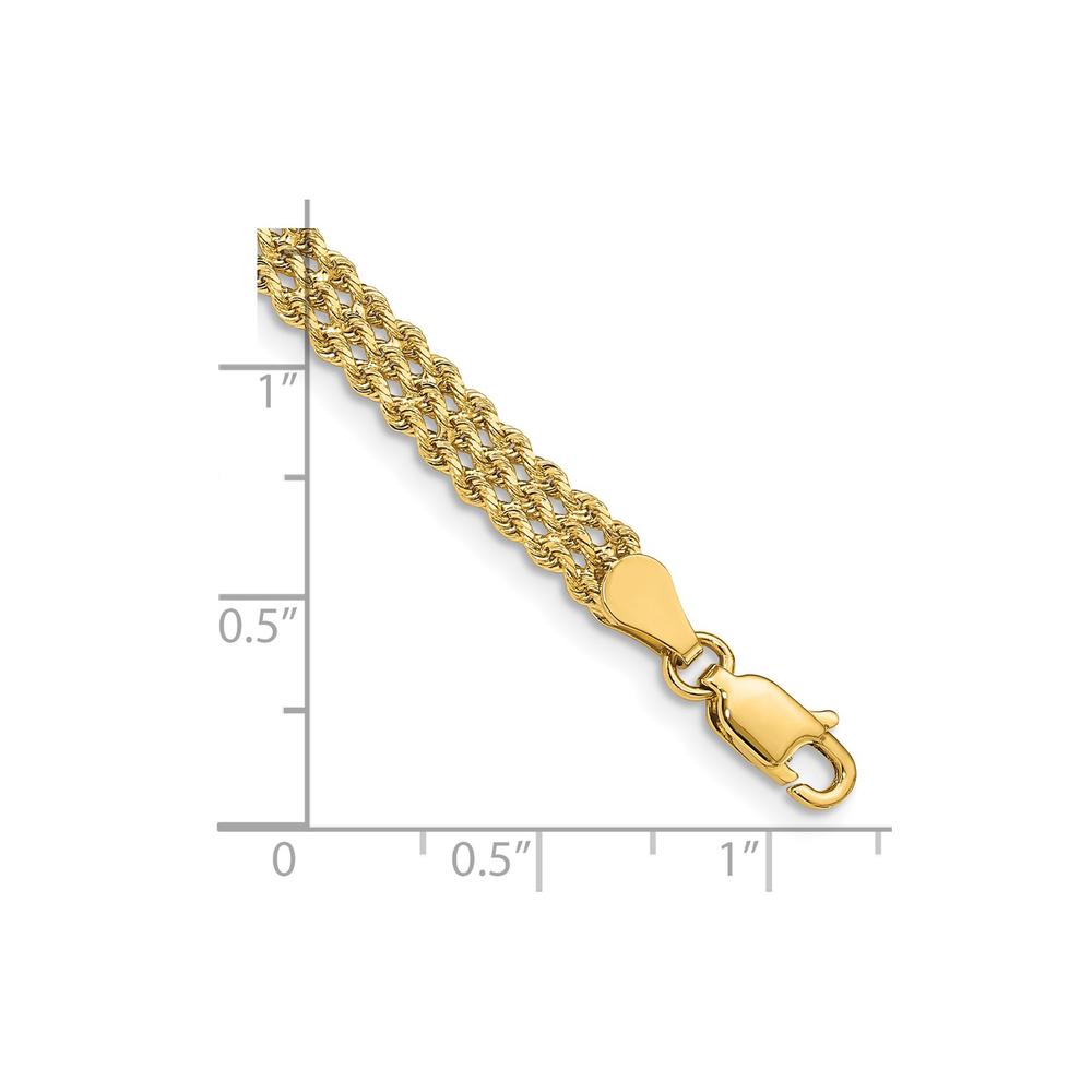 Diamond2Deal 14k Yellow Gold 4.5mmTriple Strand Rope Bracelet 8inch for women