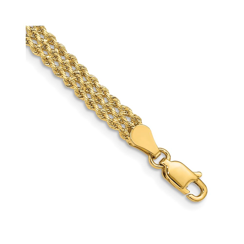 Diamond2Deal 14k Yellow Gold 4.5mmTriple Strand Rope Bracelet 8inch for women