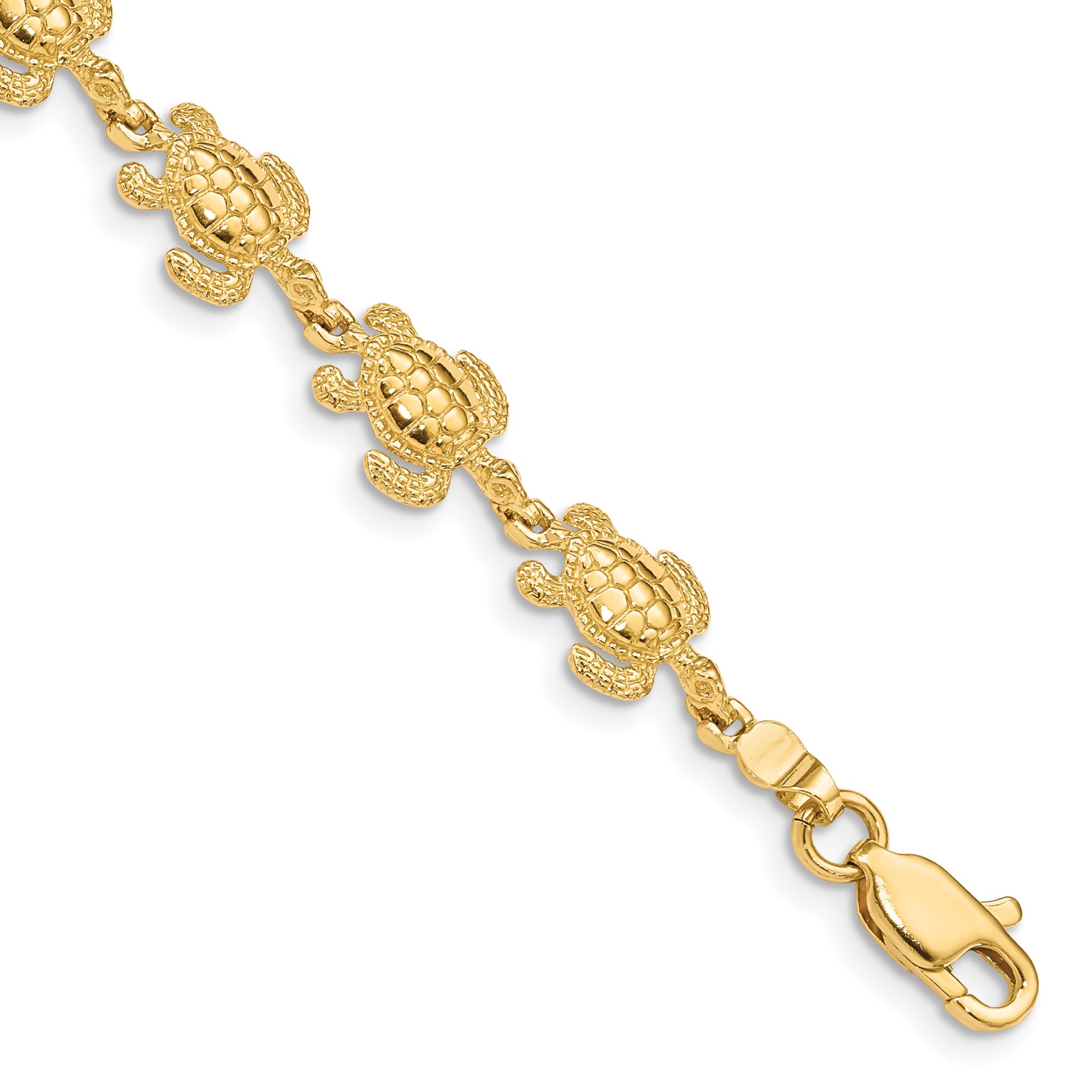 Diamond2Deal 14k Yellow Gold Swimming Sea Turtle Bracelet 7.25 inch for women