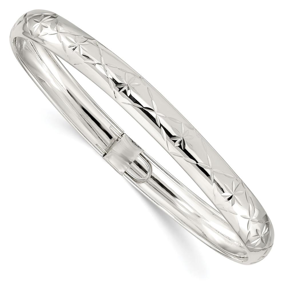 Diamond2Deal 925 Sterling Silver 7mm Diamond-cut Flexible Bangle for women