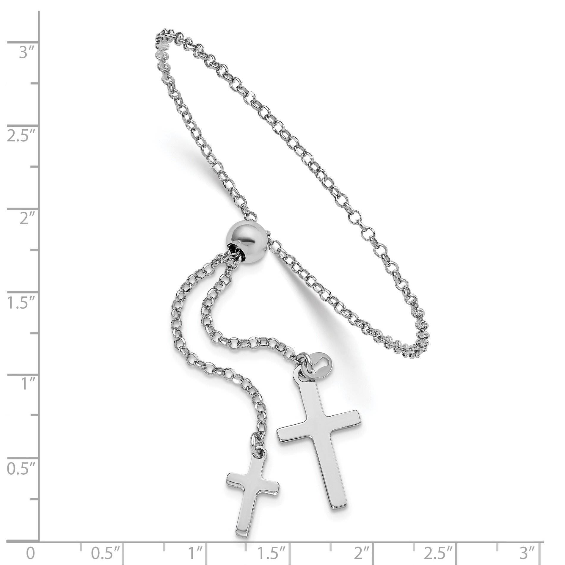Diamond2Deal 925 Sterling Silver Rhodium-plated Cross Adjustable 5in to 8.75in Bracelet for women