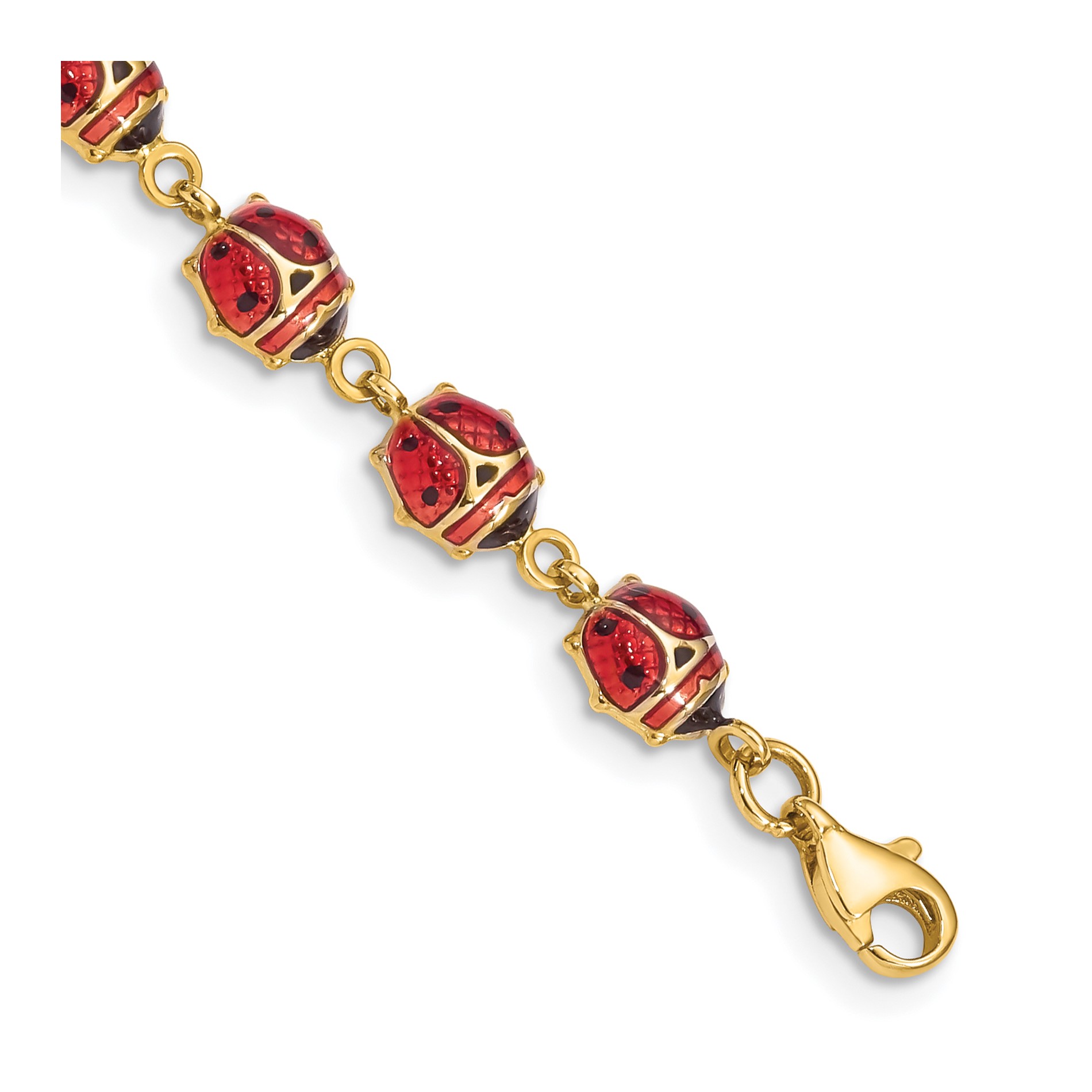 Diamond2Deal 14k Yellow Gold Enamel & Resin Ladybug Bracelet 7 inch for women