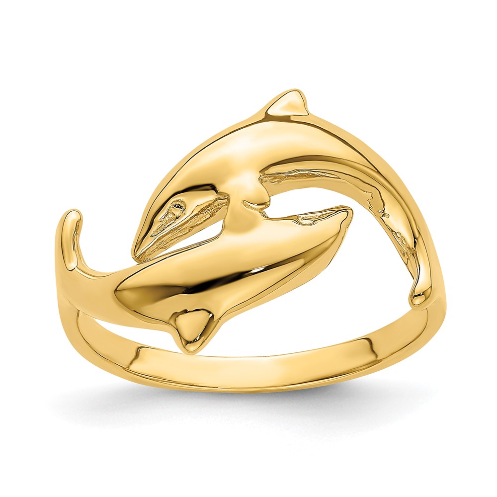 Diamond2Deal 14k Yellow Gold Double Dolphin Ring