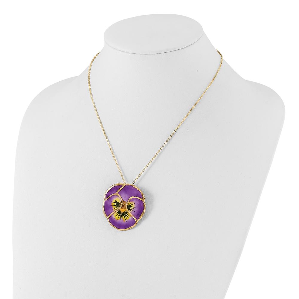 Diamond2Deal Lacquer Dipped Lilac Pansy Necklace with Gold -Tone Chain Necklace