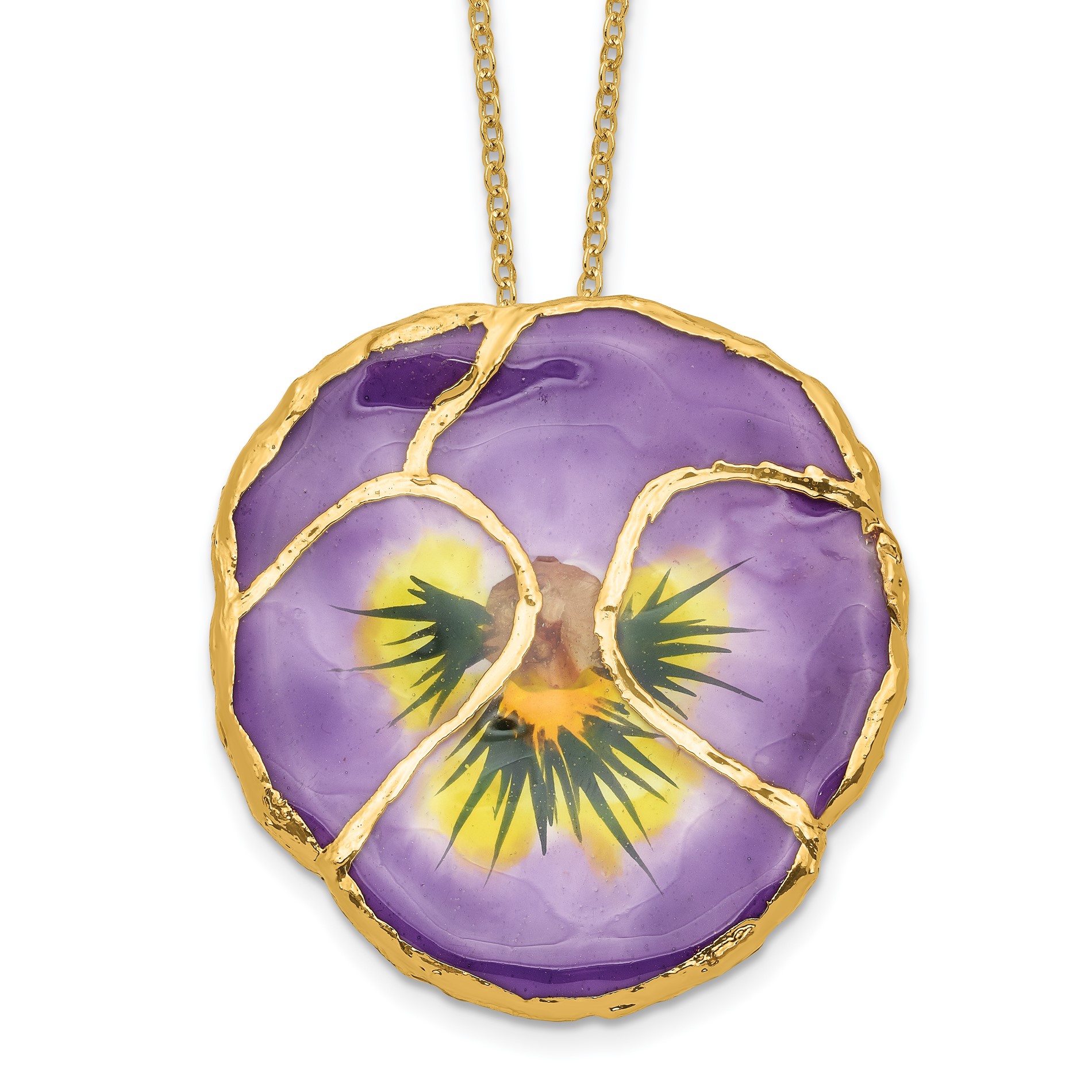 Diamond2Deal Lacquer Dipped Lilac Pansy Necklace with Gold -Tone Chain Necklace