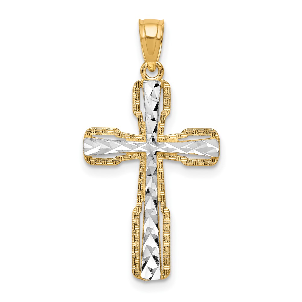 Diamond2Deal 10k Yellow Gold Rhodium Pleted Diamond Cut Cross Pendant for Women