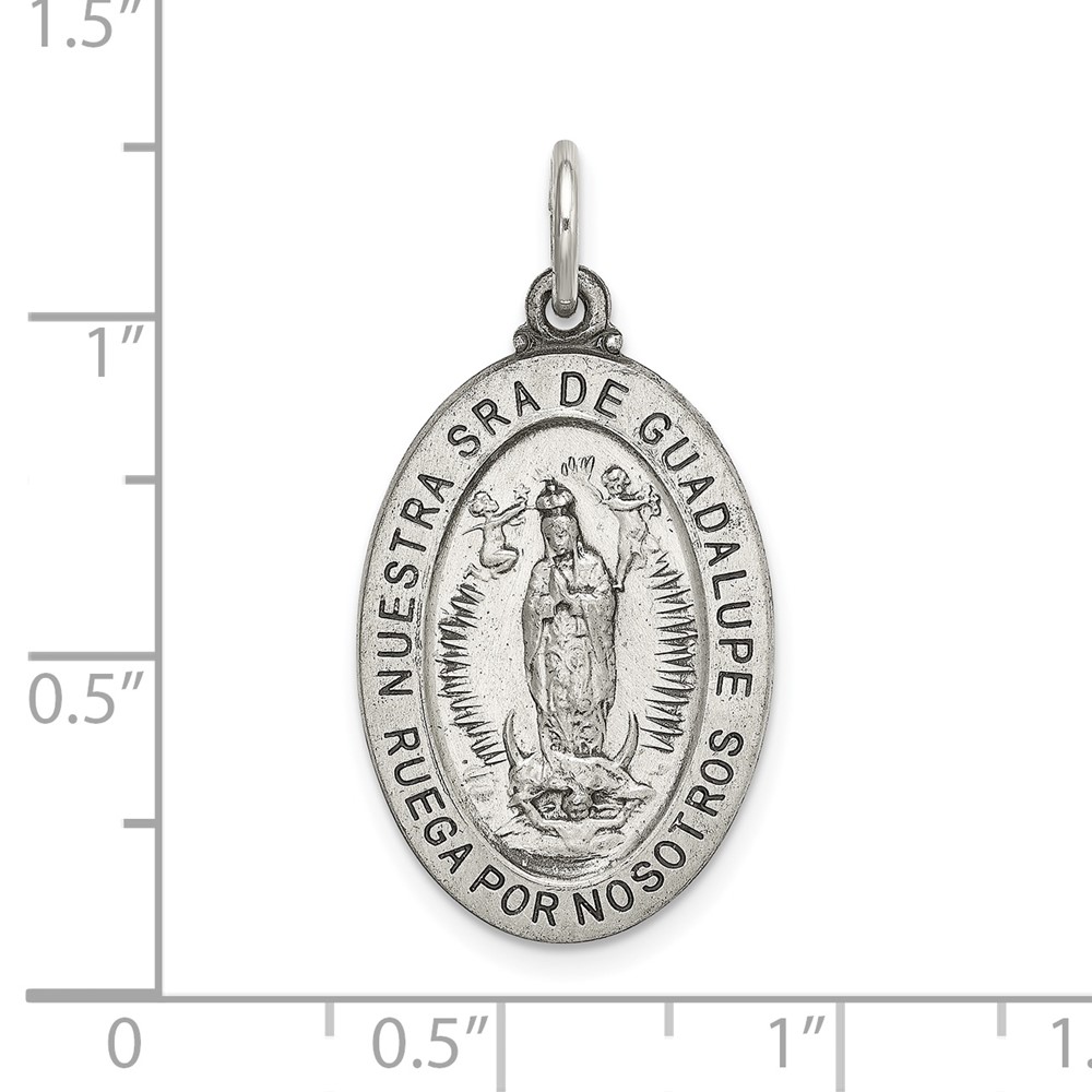 Diamond2Deal 925 Sterling Silver Satin Antiqued Spanish Lady of Guadalupe Medal Pendant