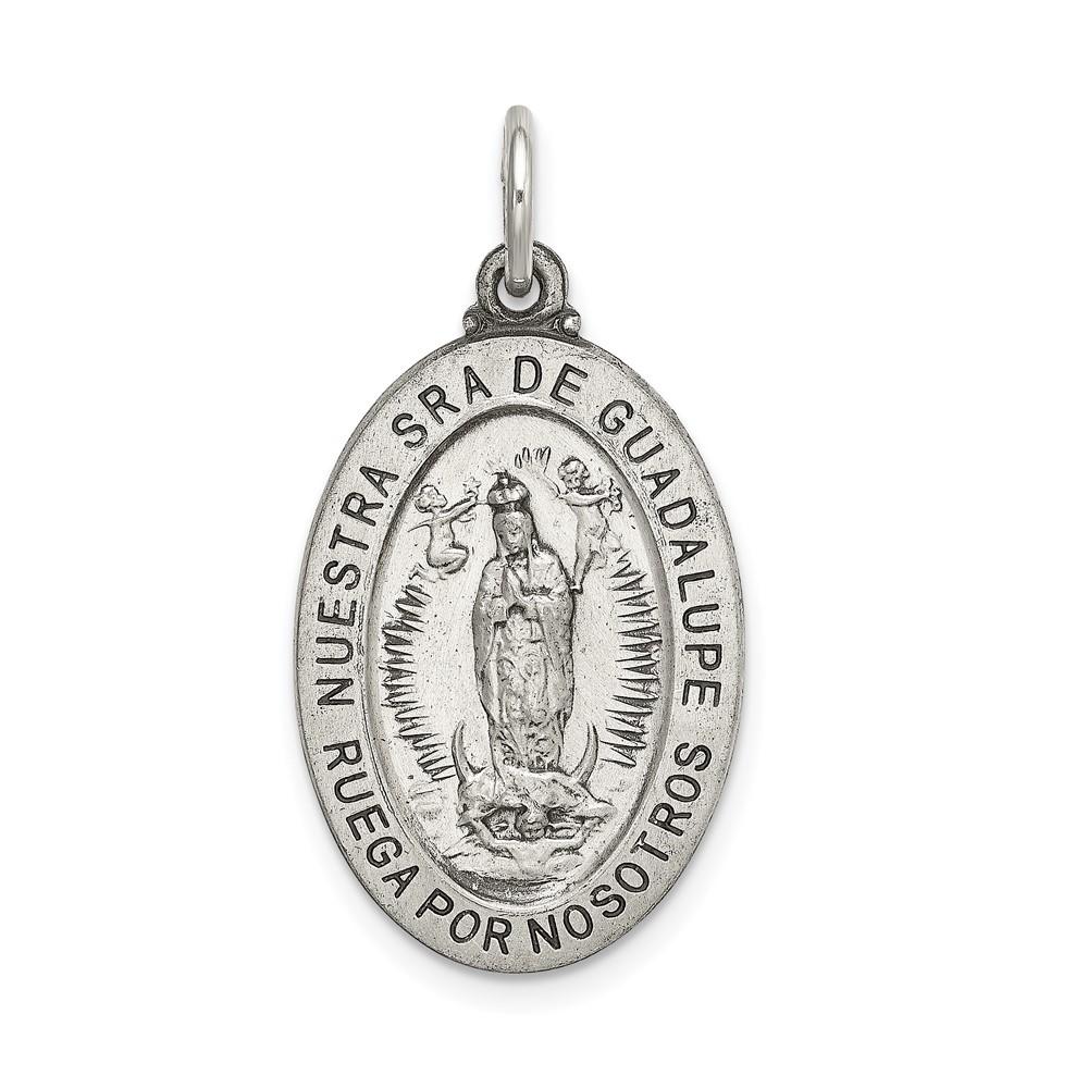 Diamond2Deal 925 Sterling Silver Satin Antiqued Spanish Lady of Guadalupe Medal Pendant