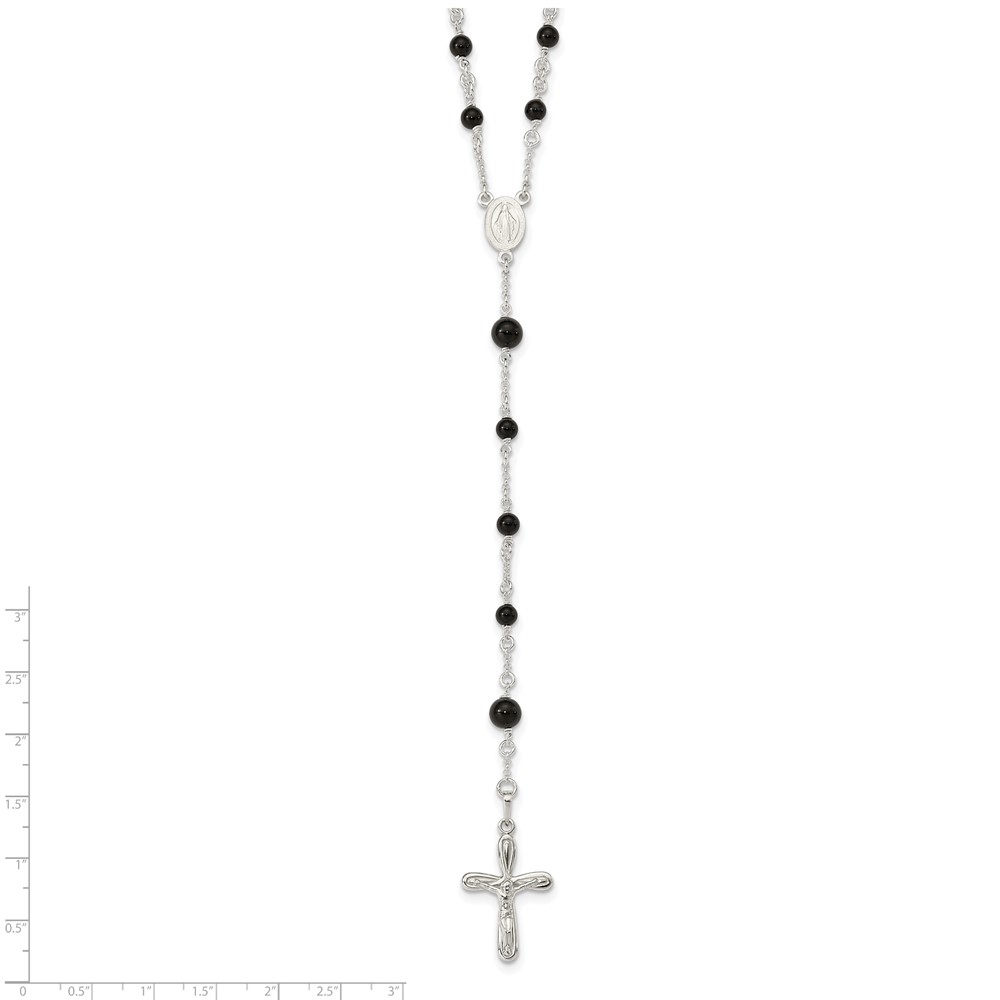 Diamond2Deal 925 Sterling Silver Polished Black Onyx Rosary Necklace 33 inch