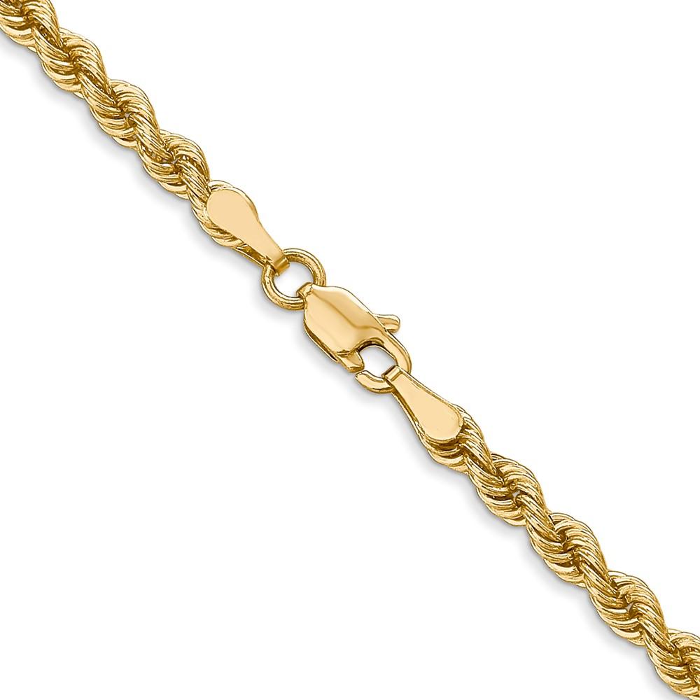 Diamond2Deal 14K Yellow Gold Solid Regular Rope Chain Necklace, 30" (W-3Mm)