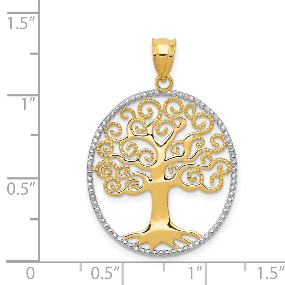 Diamond2Deal 14K Yellow Gold and Rhodium Plated Filigree Tree Of Life Pendant for Women
