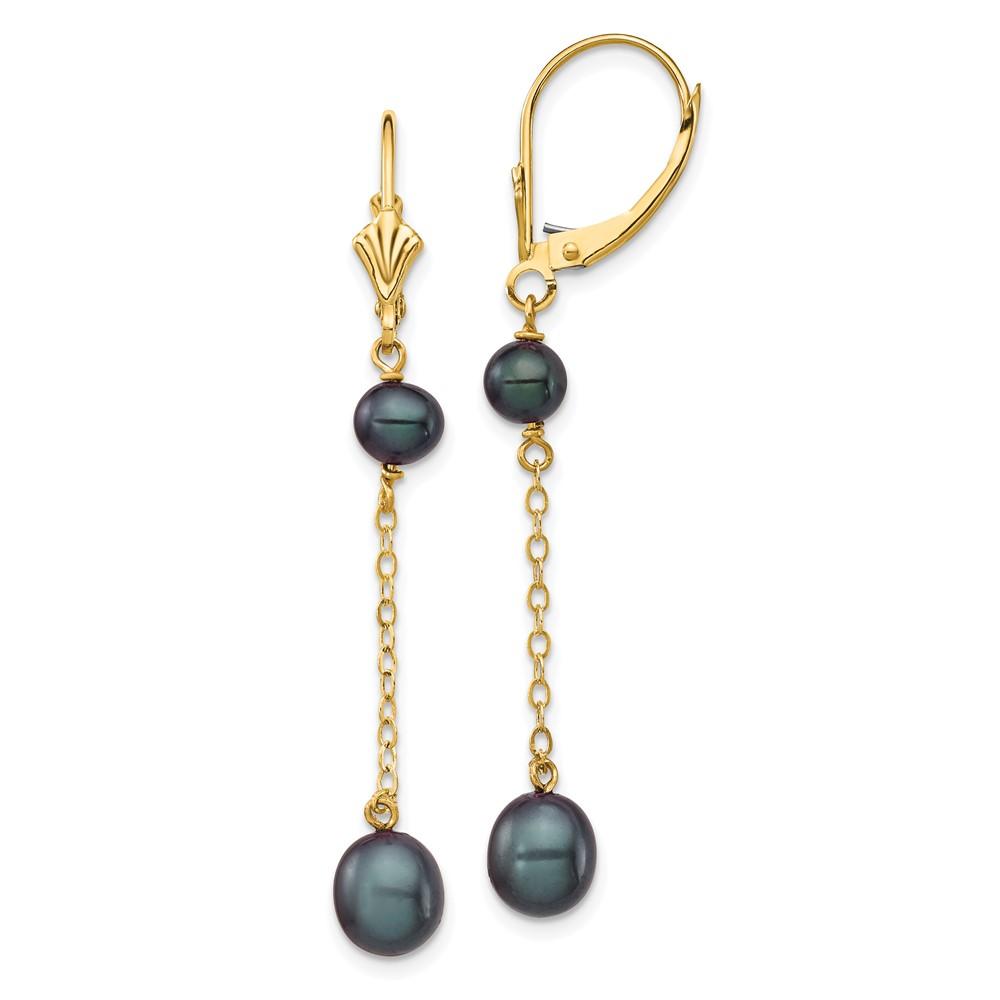 Diamond2Deal 14k Yellow Gold 5-7mm Black Rice Freshwater Cultured Pearl Drop and Dangle Earrings