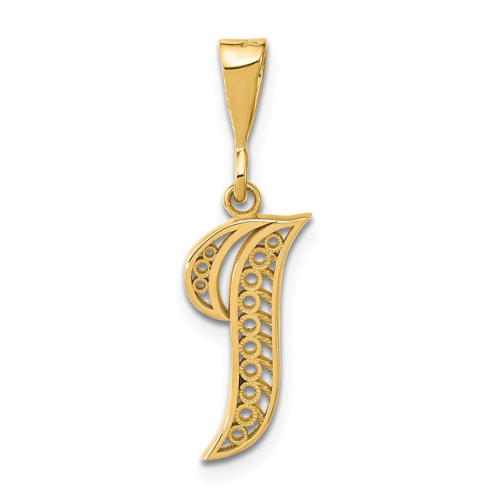 Diamond2Deal 14k Yellow Gold Polished Script Filigree Letter I Initial Pendant Fine Jewelry Gift for Women