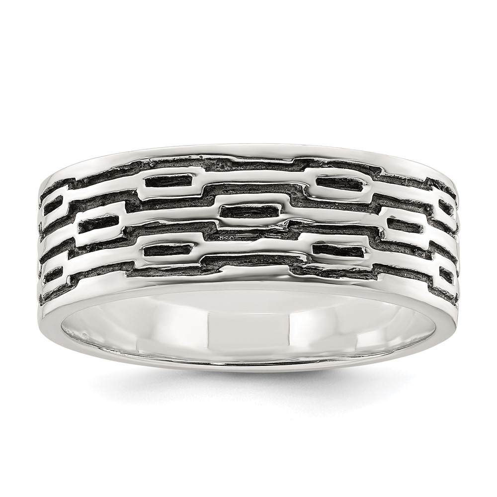 Diamond2Deal 925 Sterling Silver Polished Oxidized Patterned Men's Band Ring for mens