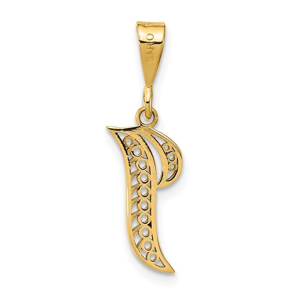 Diamond2Deal 14k Yellow Gold Polished Script Filigree Letter I Initial Pendant Fine Jewelry Gift for Women