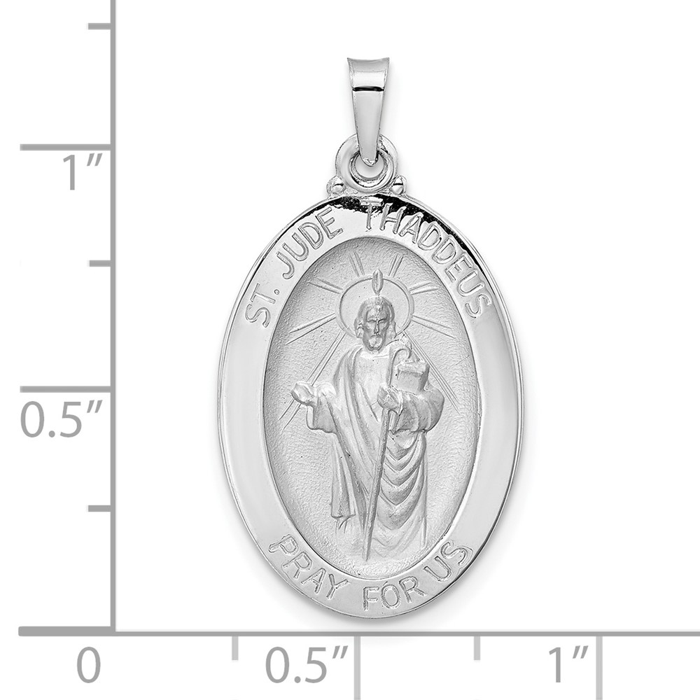 Diamond2Deal 14k White Gold St Jude Oval Solid Medal Pendant (L-30.5mm, W-16.3mm) Gift for Women