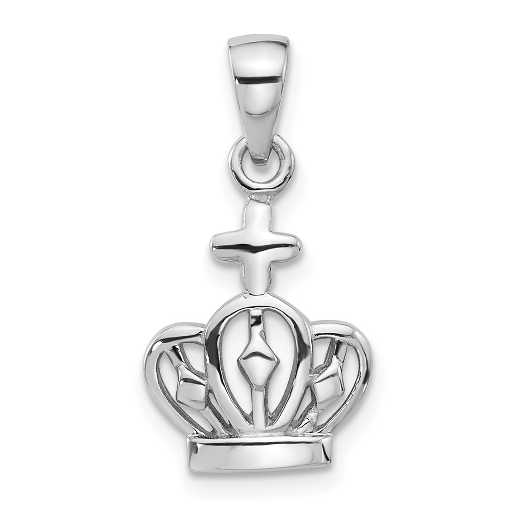 Diamond2Deal Sterling Silver Rhodium-Plated Polished Crown w/Cross Pendant