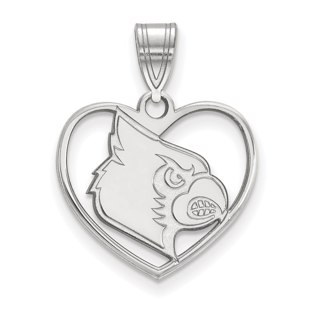 Diamond2Deal Sterling Silver Rhodium-plated LogoArt University of Louisville Cardinal Heart Pendant