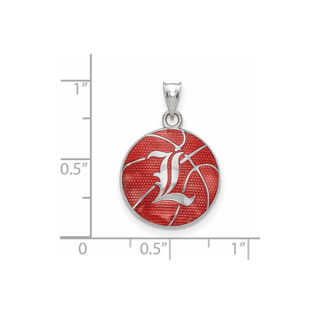 Diamond2Deal Sterling Silver Rhodium-plated LogoArt University of Louisville Letter L Enameled Basketball Pendant
