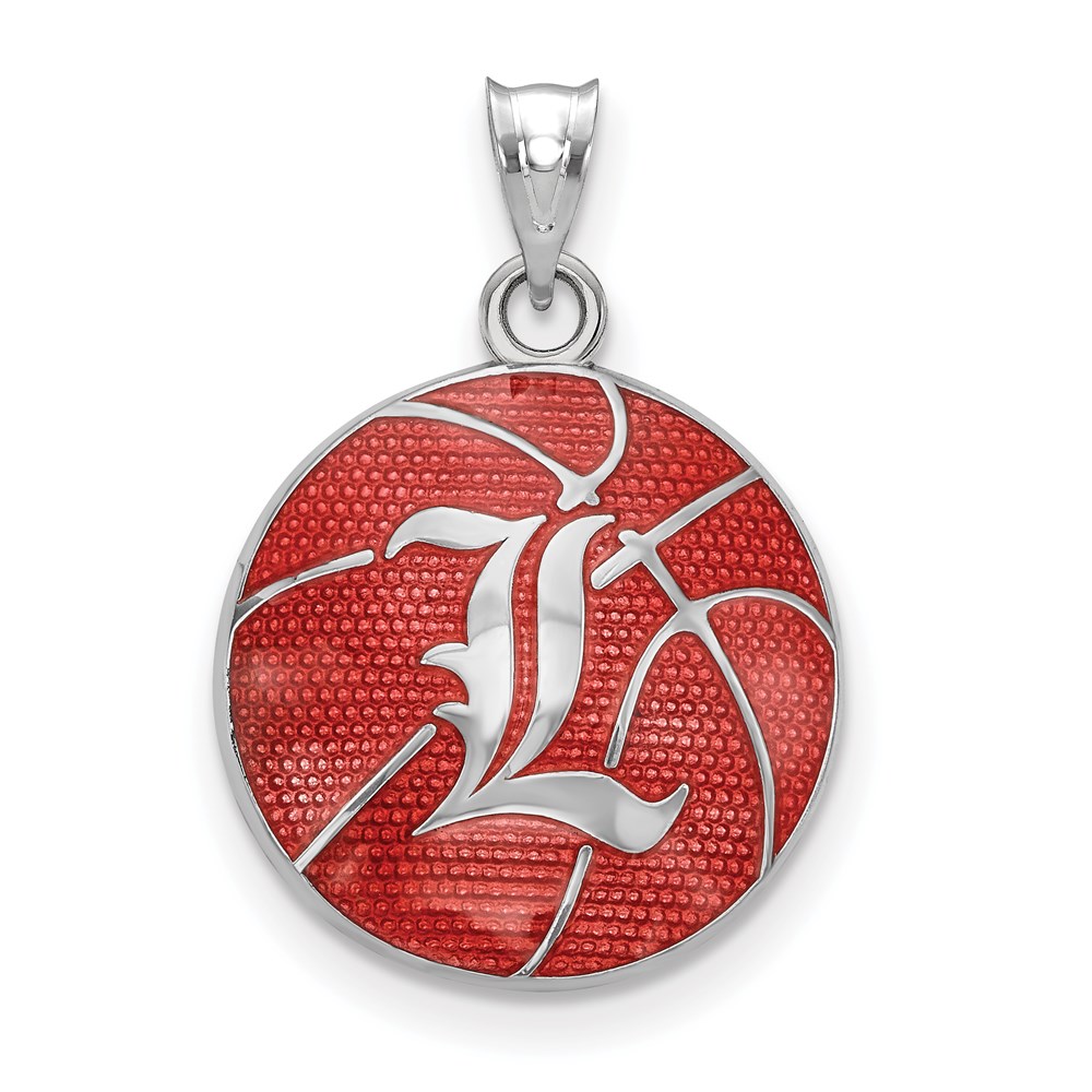 Diamond2Deal Sterling Silver Rhodium-plated LogoArt University of Louisville Letter L Enameled Basketball Pendant