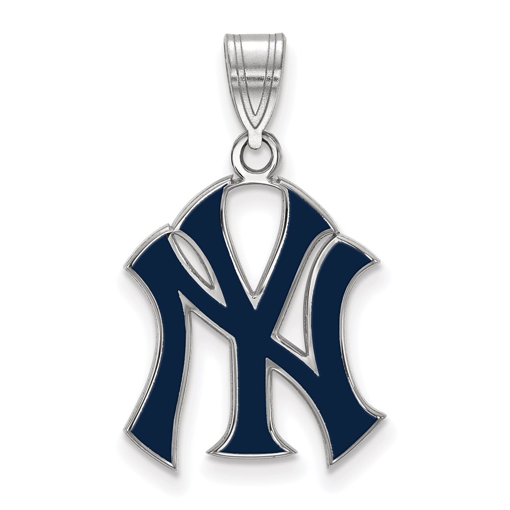 Diamond2Deal Sterling Silver Rhodium-plated MLB LogoArt New York Yankees N-Y Large Enameled Pendant