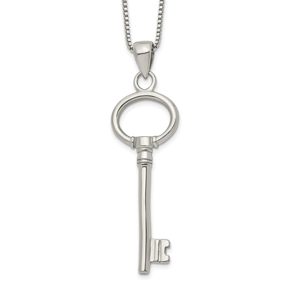 Diamond2Deal Stainless Steel Polished Key Pendant on a 20 inch Box Chain Necklace