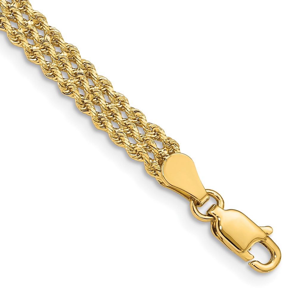 Diamond2Deal 10k Yellow Gold 4.5mm Wide Triple Strand Rope Bracelet