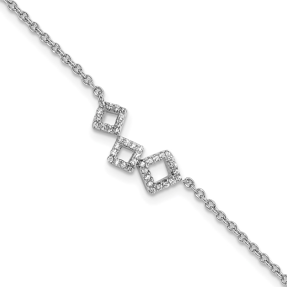 Diamond2Deal Sterling Silver Rhodium-plated Brilliant-cut CZ Geometric 9.5in "W/1in" extender Anklet