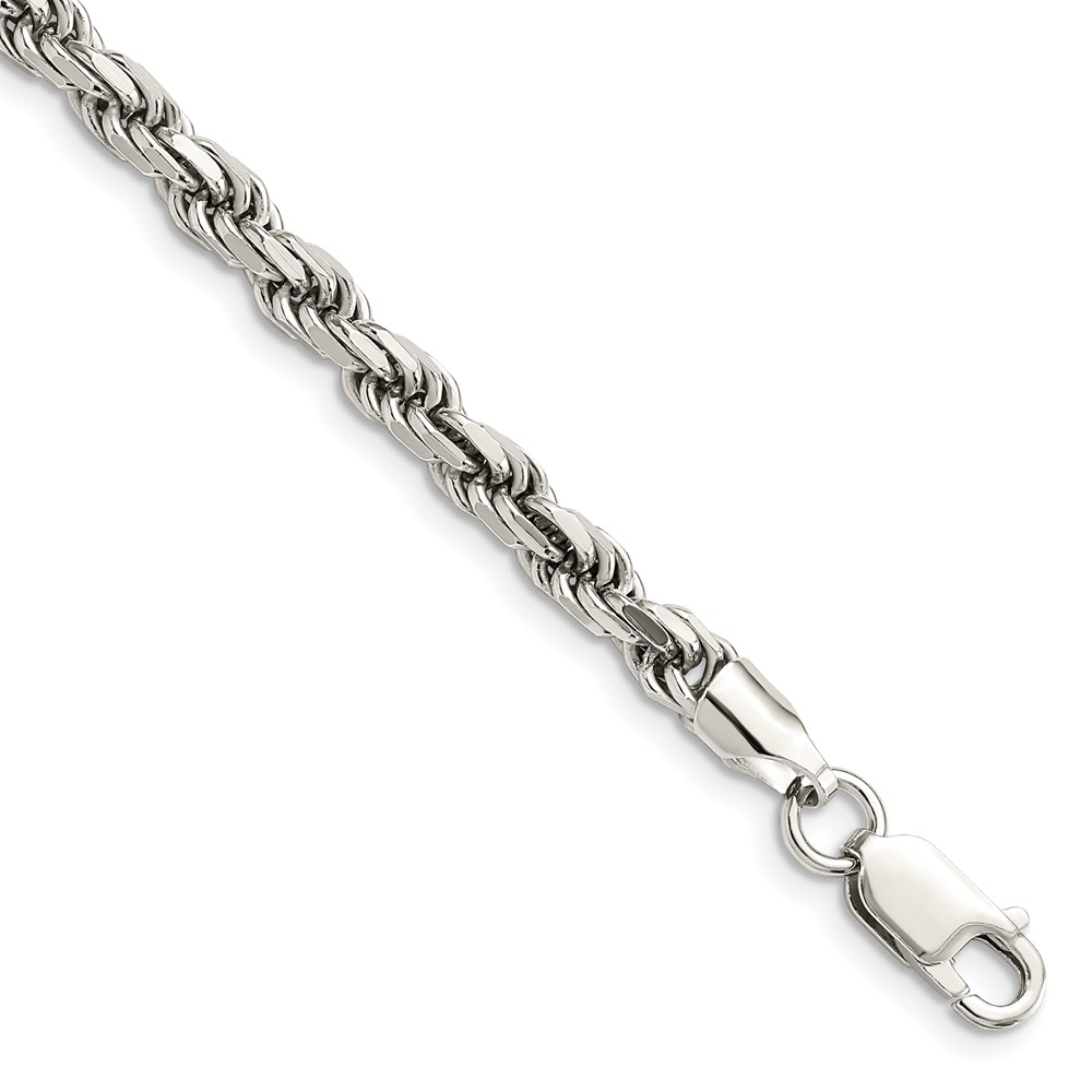 Diamond2Deal Sterling Silver Rhodium-plated 4.75mm Diamond-cut Rope Chain Anklet