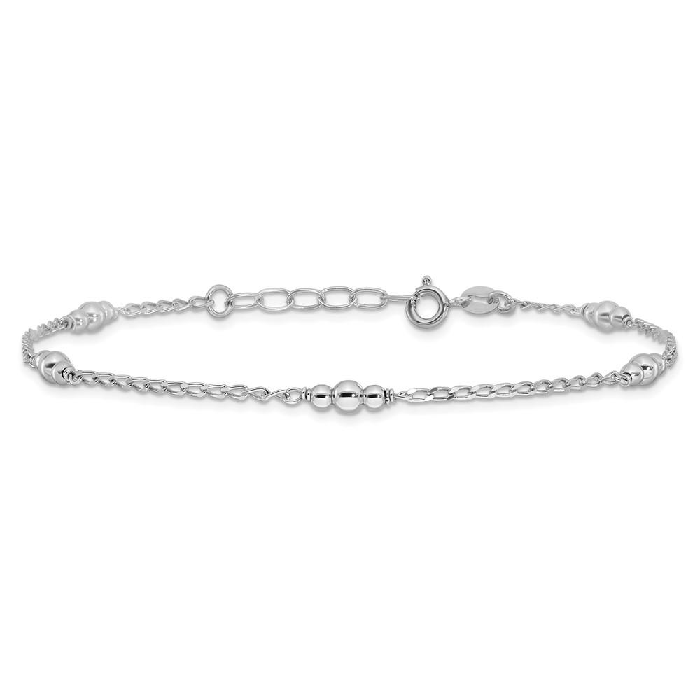 Diamond2Deal Sterling Silver Rhodium-plated Polished Beaded 9in Plus 1 in ext Anklet