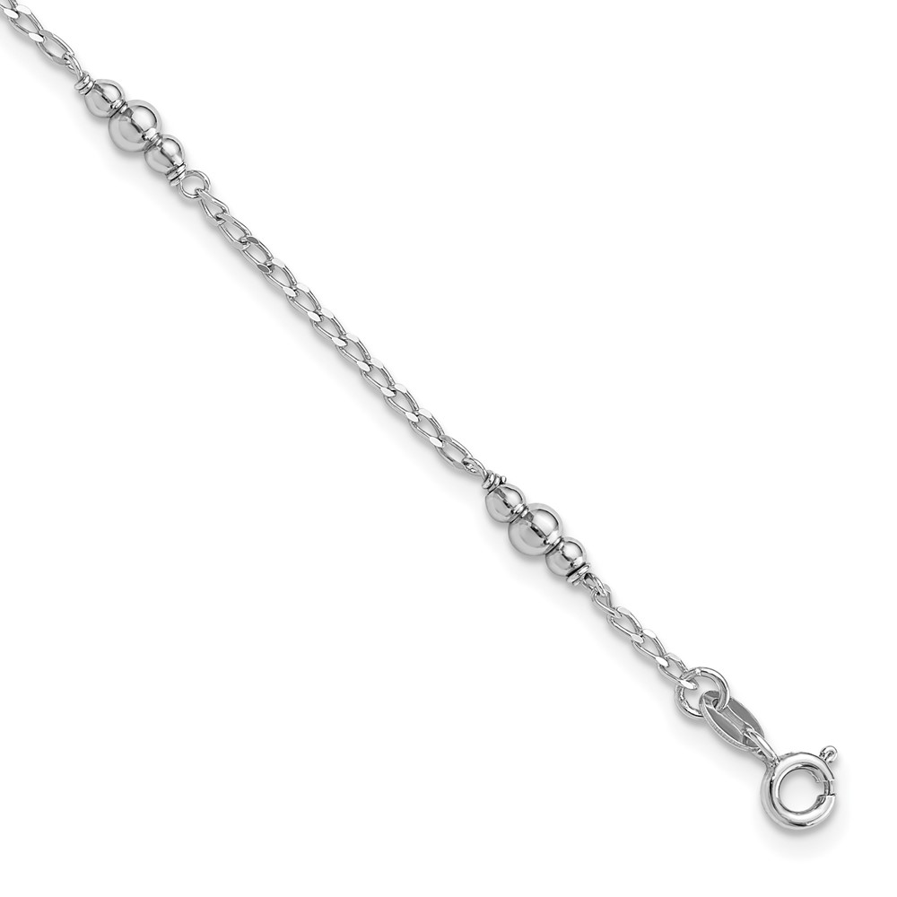 Diamond2Deal Sterling Silver Rhodium-plated Polished Beaded 9in Plus 1 in ext Anklet