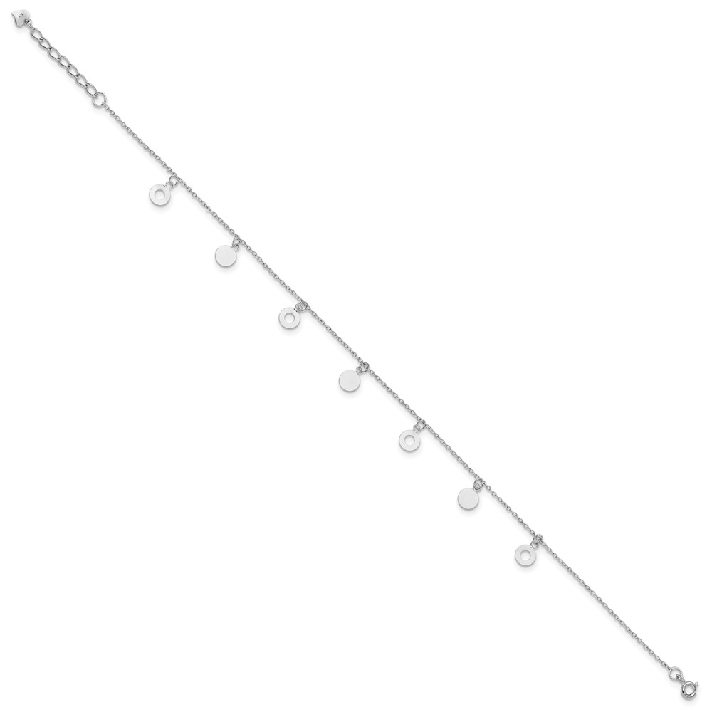 Diamond2Deal Sterling Silver Rhodium-plated Polished Circle 9.5in Plus 1in ext. Anklet
