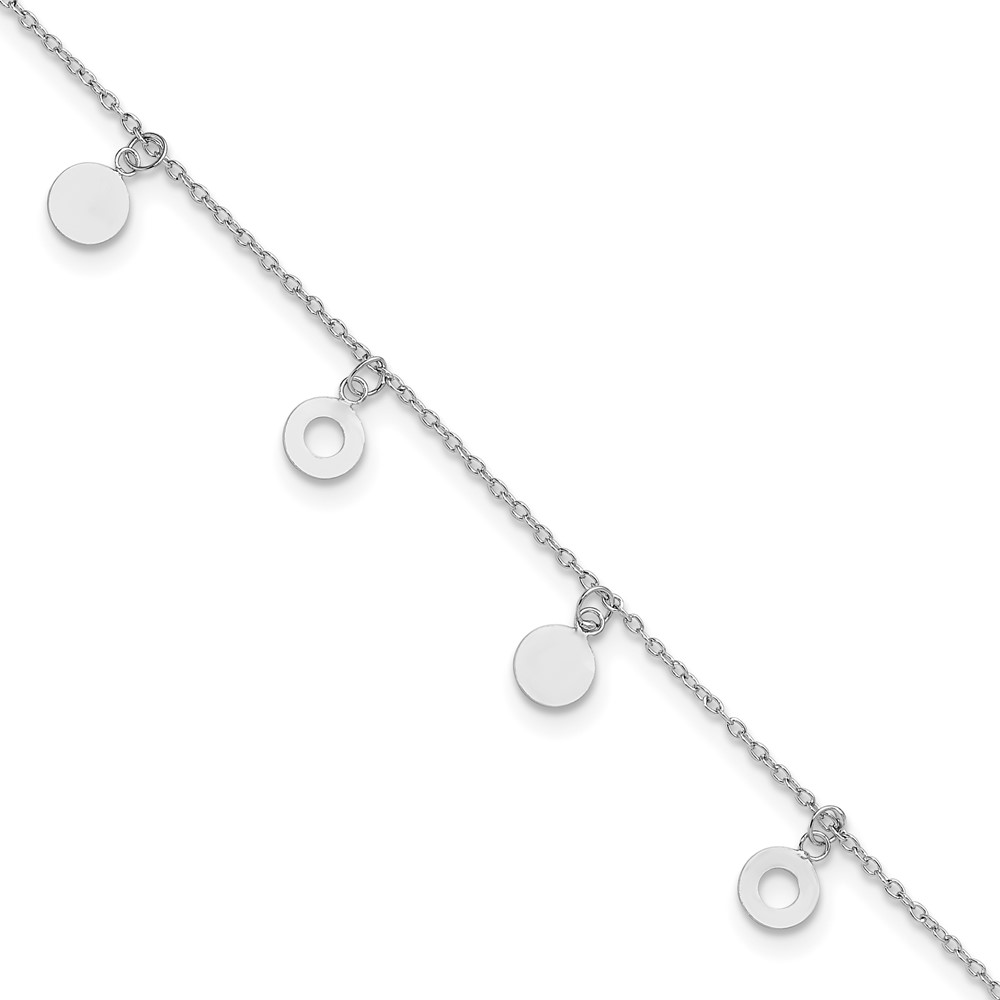 Diamond2Deal Sterling Silver Rhodium-plated Polished Circle 9.5in Plus 1in ext. Anklet