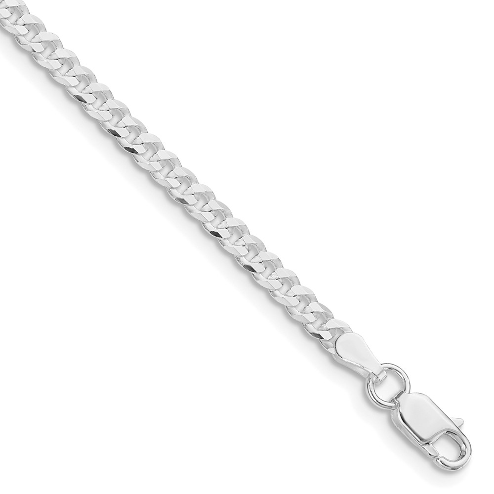 Diamond2Deal Sterling Silver Rhodium-plated 3.15mm Flat Curb Chain Anklet